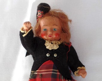 Vintage Scottish Girl Doll For REPAIR or PARTS, Leg Needs Reattached