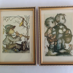 Vintage Pair of Hummel Framed Prints, Made in Germany, Illustrations, Nursery Decor