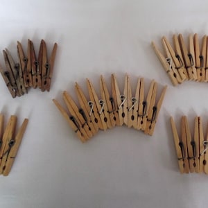 Vintage Clothespins Wooden with Metal Springs, 1 Set of 9 Left, Spring Loaded
