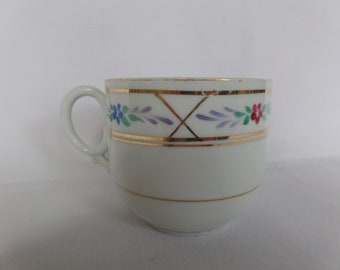 Vintage Mustache Cup, Floral with Gold Trim, Hand Painted China w/ Blue, Green and Pink Flowers, Decorative Bathroom/ Kitchen Decor