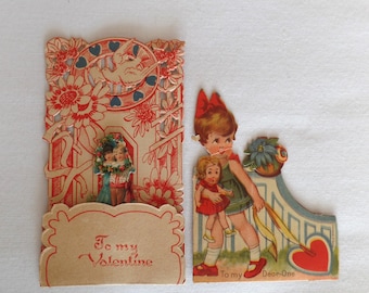 Tarjetas de San Valentín desplegables vintage de los años 30 y 40, artículos de scrapbooking, efímeros, de pie, perforadas.