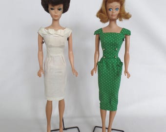 Vestido vintage de Barbie de los años 60 PAK: Vestido blanco de seda con lazo O vestido verde de lunares con botones, ELECCIÓN DE PRENDA