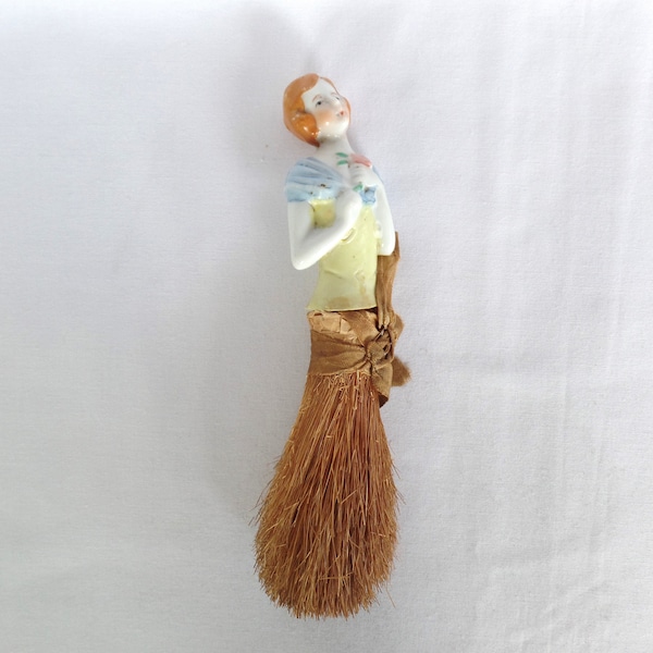 Vintage Porcelain Half Doll Whisk Broom Made in Japan