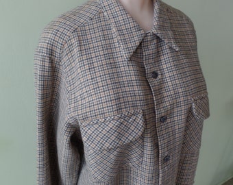 Vintage Pendleton 100% Wool Shirt Jacket Women's L/XL, Earth Tones, Long Sleeves with Button Cuffs, Chest Pockets, Button Front, Made in USA