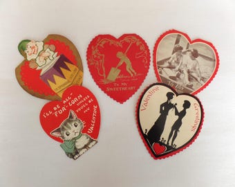 Tarjetas desplegables vintage de San Valentín con forma de corazón, de los años 30 y 40, románticas, para scrapbooking y efímeras.