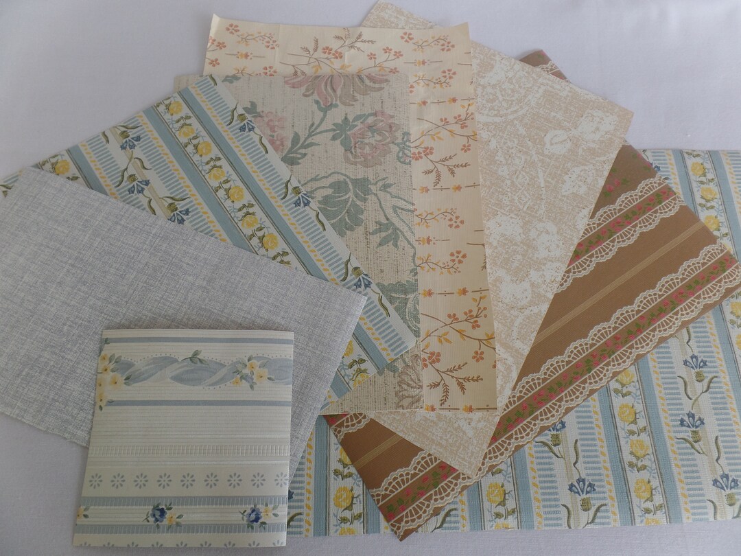 Vintage Wallpaper Scraps Remnants 8 Pack Variety Pretty Paper Etsy