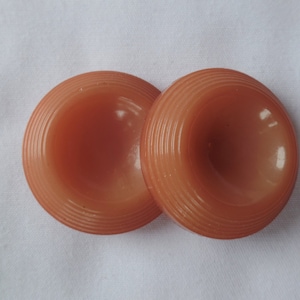 Vintage Salmon, Muted Pink Coat Button, Deep Well, Loop Shank, Set of Two Orange Textured Ringed Large Buttons