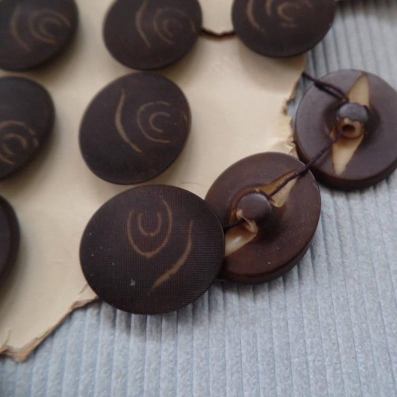 Vintage Tagua Nut Buttons, Brown Embossed Self Shank Buttons, Sewing ...