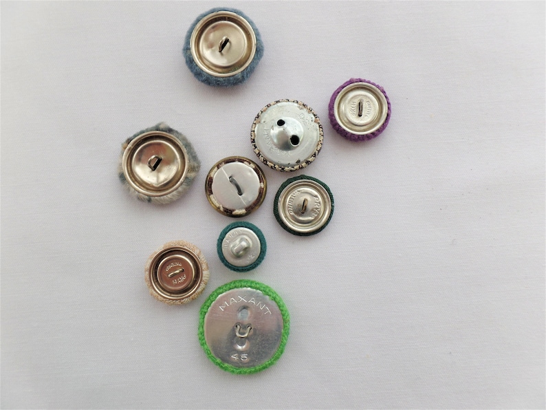 Fabric Covered Button Lot Nine Misc Colors /& Sizes w Shanks Vintage Mixed Destash Woven Craft Green Blue Purple Houndstooth