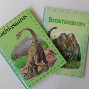 2 Vintage Dinosaur Children&#39;s Books, Paleontology, Brontosaurus, Brachiosaurus, Science, Prehistoric Animals, STEM, Fun Learning, 1980&#39;s