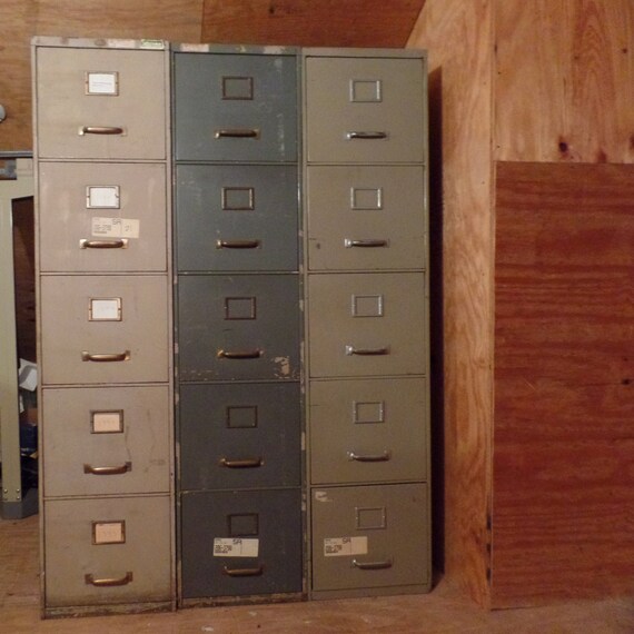 Filing Cabinets 3 Vintage Industrial Five Drawer Steel Etsy