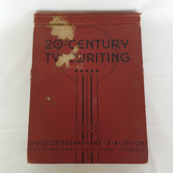 Vintage Book 20th Century Typewriting, Red Typing Textbook, D.D. Lessenberry and E.A. Jevon, South Western Publishing Co, 1938