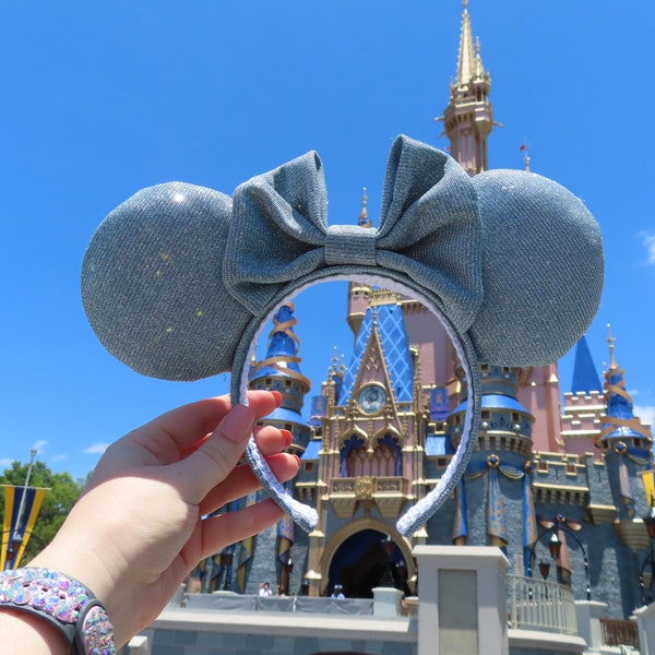 Light Blue Sparkly Minnie Mouse Ears | Cinderella Ears for Disney