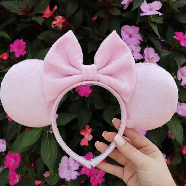 Orejas de Minnie de terciopelo rosa claro / Orejas de Disney de terciopelo rosa