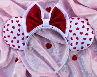 Buy Mouse Ears Embroidered Heart Red White Sequin Headband  display picture 2