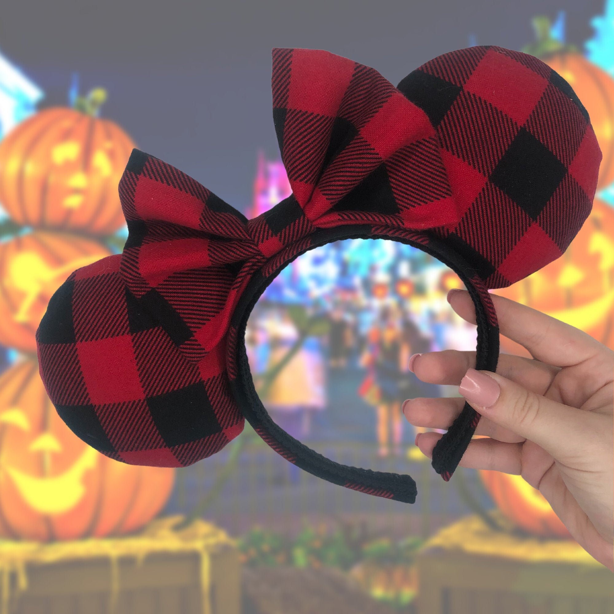Buffalo Plaid Minnie Ears | Fall Mickey Ears | Black and Red  display picture 1