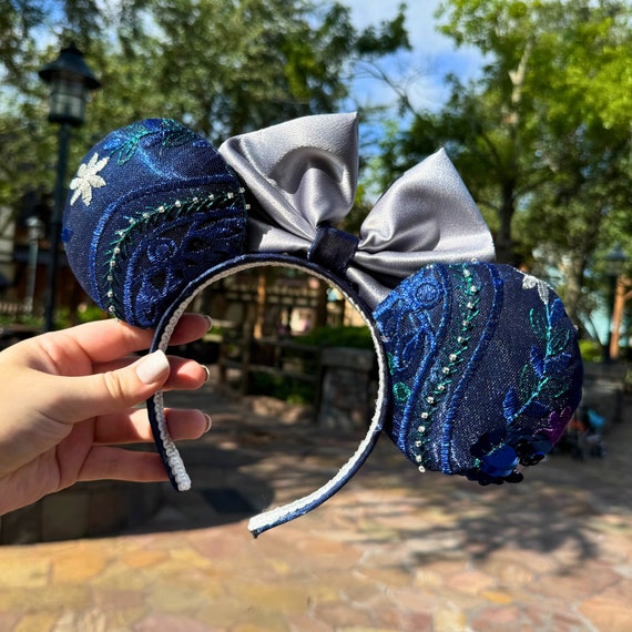 Dark Blue Floral and Sequin Minnie Mouse Ears | Blue Disney  display picture 2