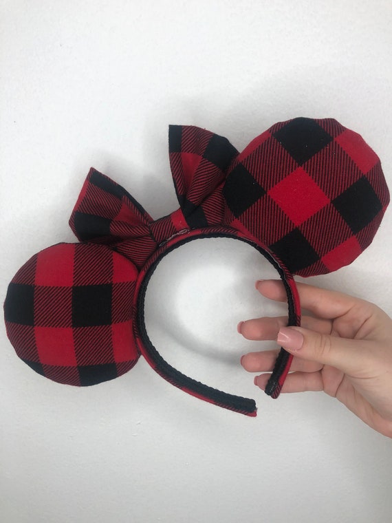 Disney Black & Red Plaid Buffalo Mickey Mouse Ears Headband Christmas Buffalo Plaid Red & Black Inspired Mouse Ears  main image 4