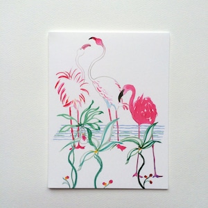 Tropische kust Flamingo & Orchid Note Cards