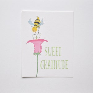 Gratitude douce abeille et fleur rose