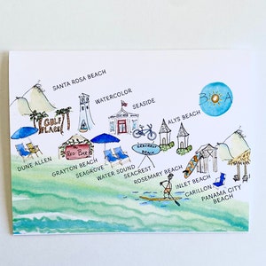 30A-Karte – Rosemary Beach, Grayton Beach, Seaside Beach Town und Wahrzeichen-Notizkarten