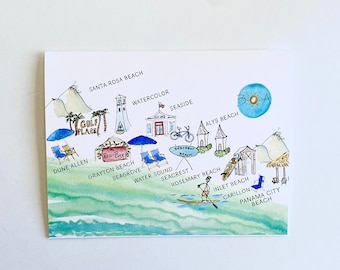 Map Of 30a Beach Towns 30a Map Rosemary Beach Grayton Beach Seaside Beach Town Etsy Canada