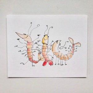 Carte de correspondance Crevettes dansant sur une côte colorée au bord de la mer