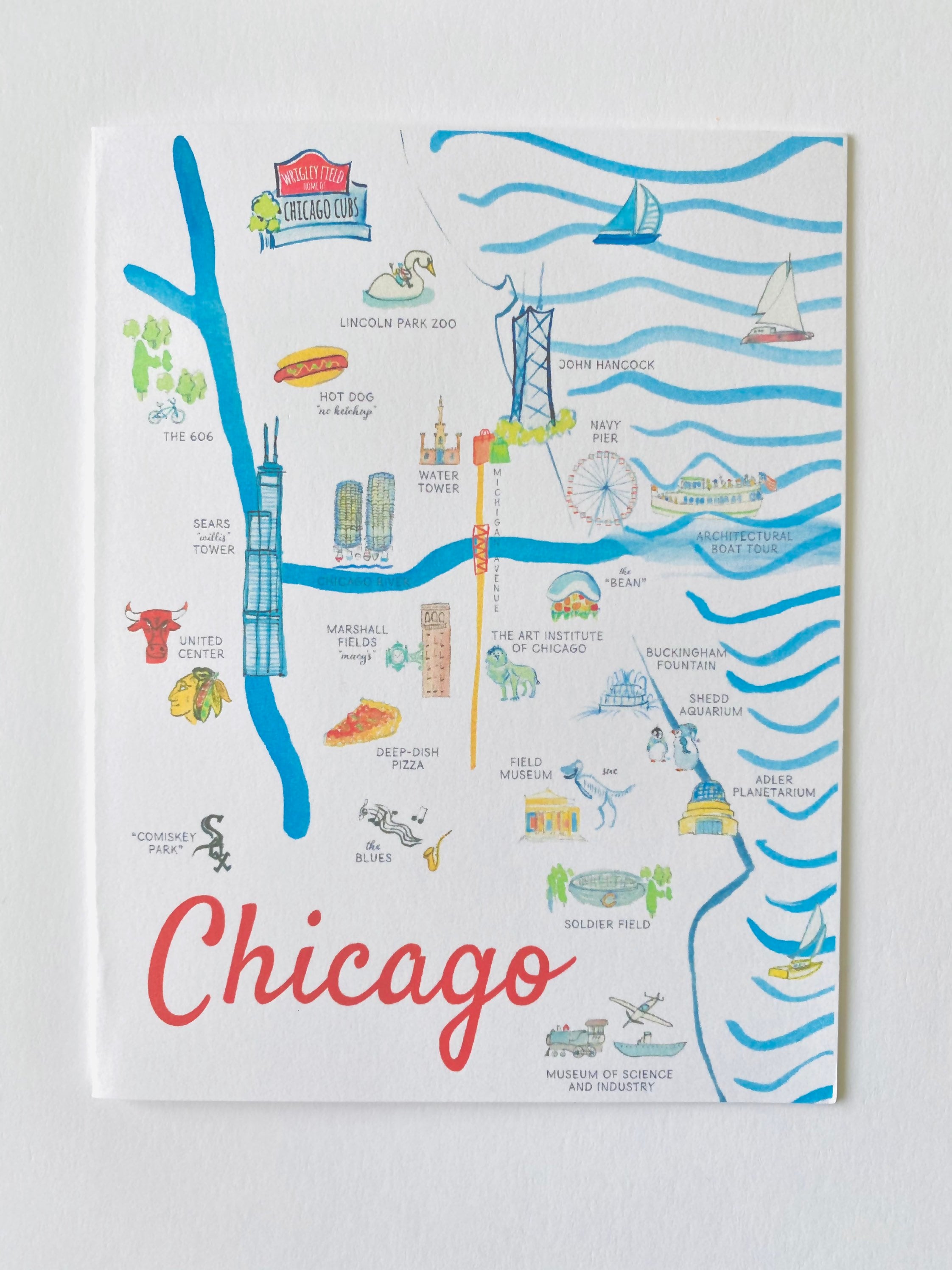 Chicago Illustrated Map Notecards - Etsy