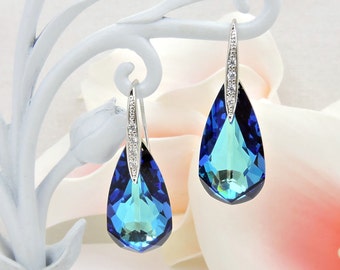 Swarovski Bermuda Blue Bridal Earrings Swarovski Blue Bridesmaid Earrings On CZ Wires Bridesmaid Gift Blue Bridal Earrings