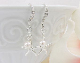 Sterling Starfish And Freshwater Pearl Bridal Earrings Sterling Starfish Bridesmaid Earrings Beach Wedding Destination Wedding