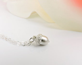 Tiny Acorn Necklace Tiny Solid Acorn On Sterling Chain Minimalist Acorn Necklace Dainty Sterling Acorn Layering Necklace