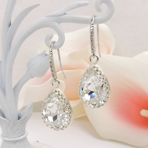Sterling Silber Swarovski Kristall Teardrop Braut Ohrringe Swarovski Brautjungfer Crystal Teardrop Ohrringe Brautjungfer Geschenk Free US Ship