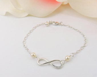 Sterling Silver Infinity Bracelet Infinity Bridesmaid Bracelet Infinity And Pearl Bracelet Bridesmaid Gift Bridal Jewelry