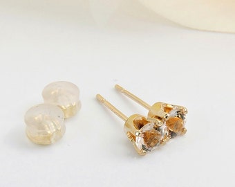 14KT Solid Gold Morganite Studs 4mm Natural Morganite Studs In 14KT Gold Settings Light Peach Morganite Studs