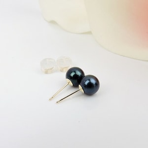 AAA Black Akoya Pearl Stud Earrings In Solid 14kt Gold Settings 14kt Gold 6mm Flawless Saltwater Pearl Stud Earrings FREE US Ship