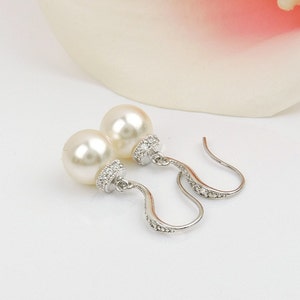 FREE US Shipping Pearl Drop Bridal Earrings Bridal Jewelry Pearl And Cubic Zirconia Bridal Earrings Bridesmaid Gift CZ Pearl Bridal Earrings