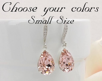 Small Vintage Rose Crystal Teardrop Bridal Earrings Crystal Blush Bridal Earrings Bridesmaid Earrings Bridesmaid Gift Morganite Earrings