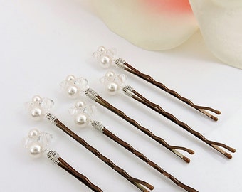 Set Of 6 Pearl And Crystal Bobby Pins Fine Crystal Hair Pins Bridesmaid Gift Bridal Hair Pins Bridal Bobby Pins Custom Color Hair Pins