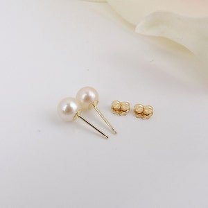 AA Creamy White Akoya Pearl Stud Earrings In Solid 14kt Gold 14kt Gold 6mm Flawless Saltwater Pearl Earrings FREE US Ship