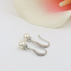 Tiny CZ Deco Cap Pearl Flower Girl Earrings Flower Girl Pearl Earrings Flower Girl Gift Girls Tiny Pearl Dangles Dainty Earrings