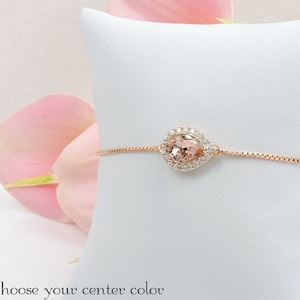 Adjustable Blush Rose Gold Teardrop Bridesmaid Bracelet Cubic Zirconia Rose Gold Teardrop Bridal Bracelet Vintage Rose Bracelet