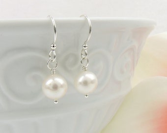 Sterling Silver AAA Freshwater Pearl Drop Earrings Simple Pearl Bridal Earrings Pearl Bridemaid Earrings Bridesmaid Gift