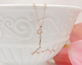 Rose Gold CZ  Zodiac Necklace Celestial Necklace Birth Sign Necklace Rose Gold Constellation Necklace Layering Necklace