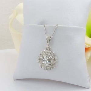 Oval Multi-Row Cubic Zirconia Bridal Necklace CZ Pendant Necklace On Satellite Chain Bridesmaid Necklace Bridesmaid Gift