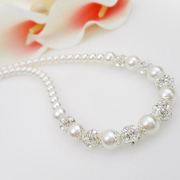 Graduated Crystal Pearl And Rhinestone Bridal Necklace With Backdrop Pearl And Rhinestone Wedding Necklace Bridal Jewelry