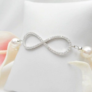 Cubic Zirconia And Pearl Infinity Bridal Bracelet AA Freshwater Pearl Infinity Bracelet Sterling CZ Pearl Infinity Bracelet image 1