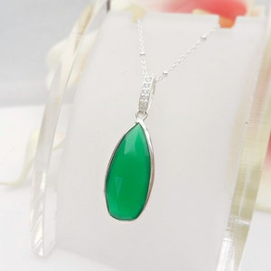 READY To Ship Green Onyx Teardrop Necklace Green Onyx And Cubic Zirconia Necklace Sterling Green Onyx Bridal Necklace image 1