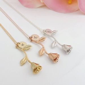 Personalized Rose Flower Girl Necklace Rose Gold, Gold, Or Sterling Silver Rose Flower Girl Necklace Custom Flower Girl Gift