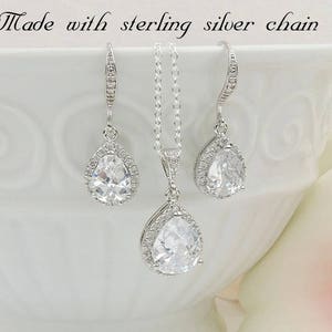Teardrop Bridal Cubic Zirconia Necklace And Earring Set Sterling CZ Bridal Jewelry Set Simulated Diamond Bridal Jewelry Set CZ Necklace