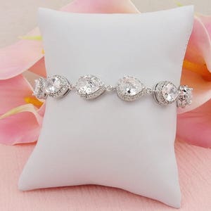 Cubic Zirconia Bridal Bracelet Lux Cubic Zirconia Teardrop CZ Link Bridal Bracelet Tear CZ Halo Link Bridal Bracelet